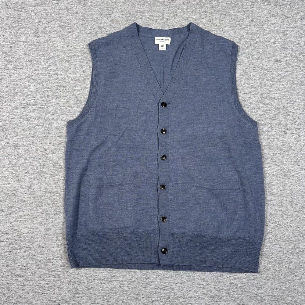 Spier & Mackay Knitwear Sweater Vest Mens XXL Tag Blue 100% Merino Wool Preppy